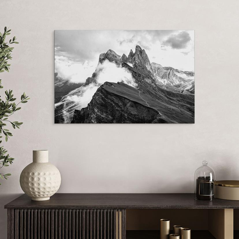 Wandbild Blick auf die Alpen - Berglandschaft der Dolomiten - Alu-Dibond