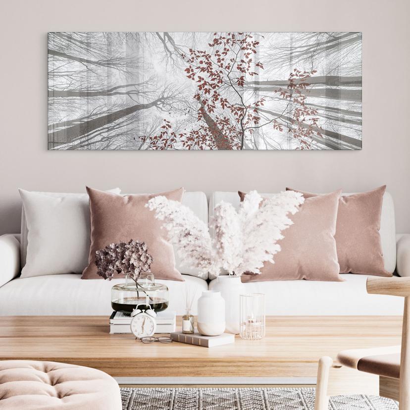 Tableau sur verre acrylique Cimes d'arbres aux feuilles rouges - Coman