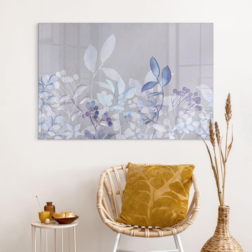 Tableau sur verre acrylique Plantes bleues à l'aquarelle - Haase