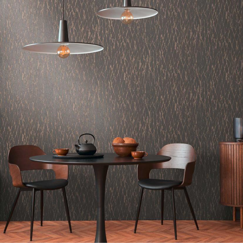 Papier peint structuré noir avec accents dorés - papier peint intissé pour pièces luxueuses