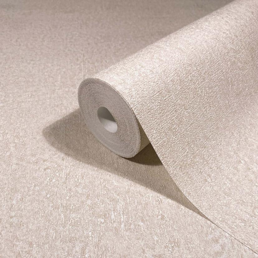 Non-woven tapet i beige, brunt strukturerat gipsutseende slätt