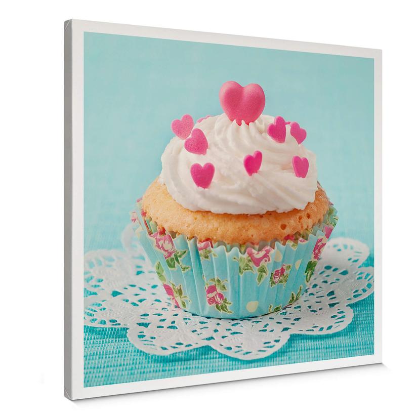 Lienzo Corazones en Cupcake - cuadrado