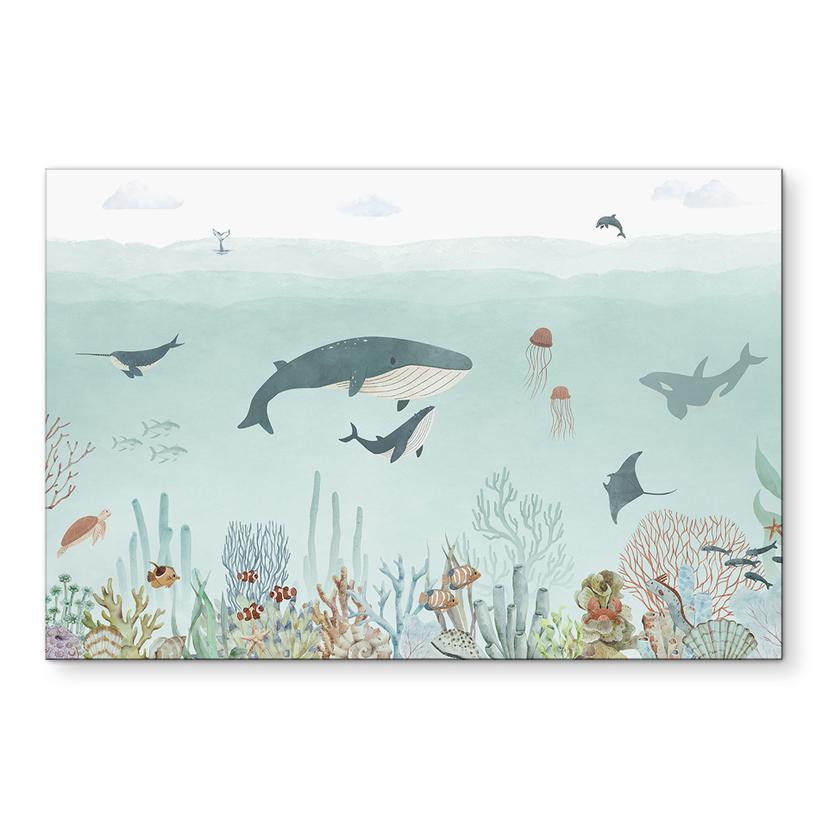 Tableaux Aventure sous-marine avec animaux marins - Bleu - Oliver Robins - Alu-Dibond