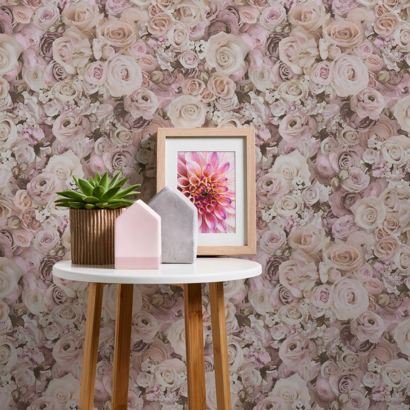 Selvklæbende tapet & møbelfolie - blomster - roser - pink - rulle 840x53 cm