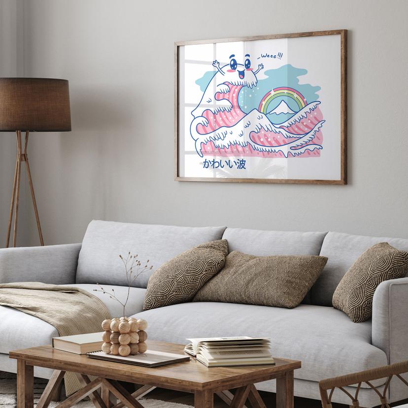 Poster Onda kawaii con arcobaleno e Monte Fuji