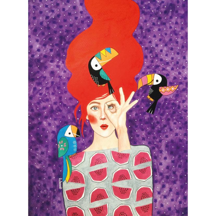 Fotomurale Donna con trio di tucani - Hülya