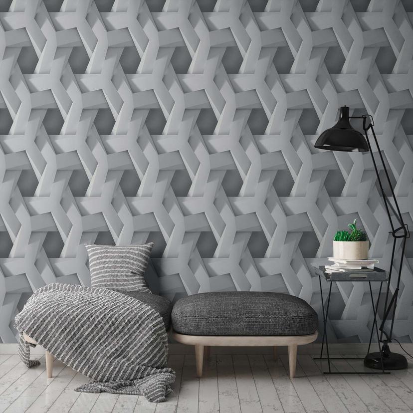 A.S. Creation grafisk tapet i grå Moderne non-woven tapet i mat med 3D optik