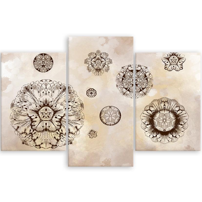 Stampa su tela in 3 pezzi, forme geometriche floreali
