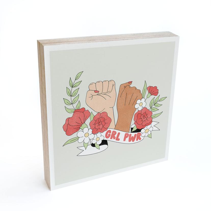 Billede af træ til at sætte op - Girl Power flower statement - 15x15 cm