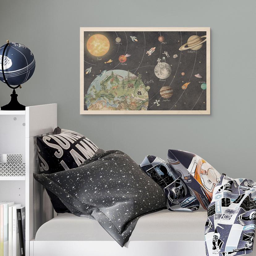 Holzbild Sonnensystem mit Planeten und Erde - Ms Tiff