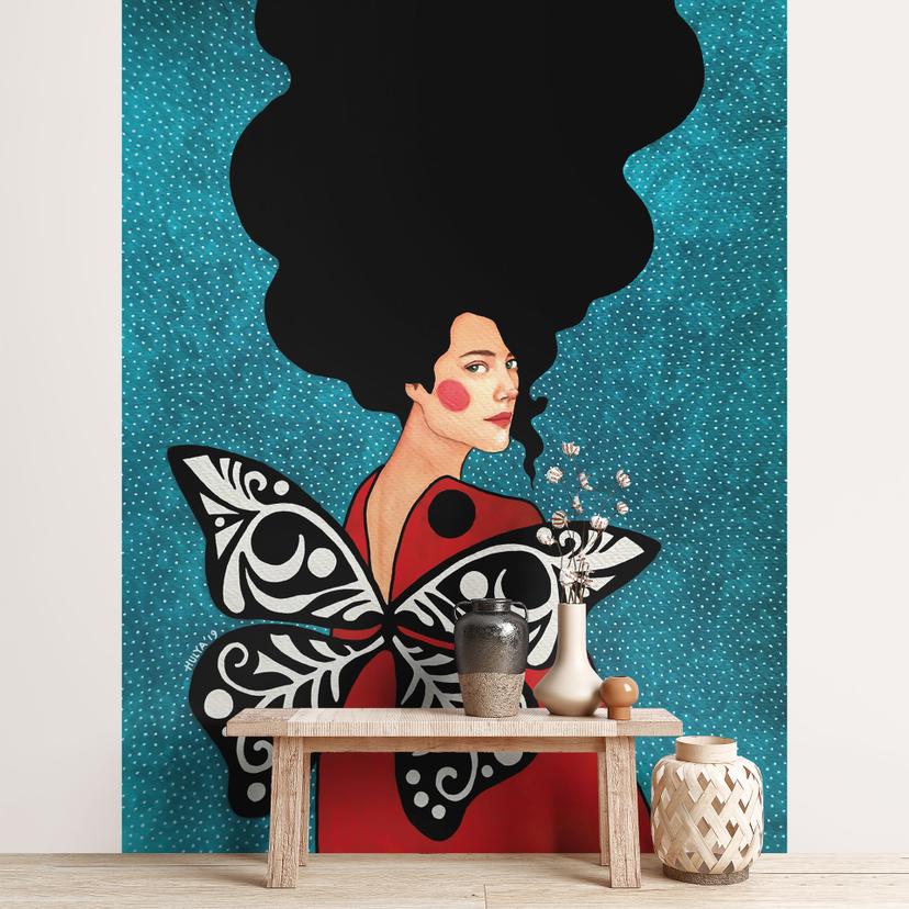 Papier peint portrait - Femme aux ailes de papillon - Hülya