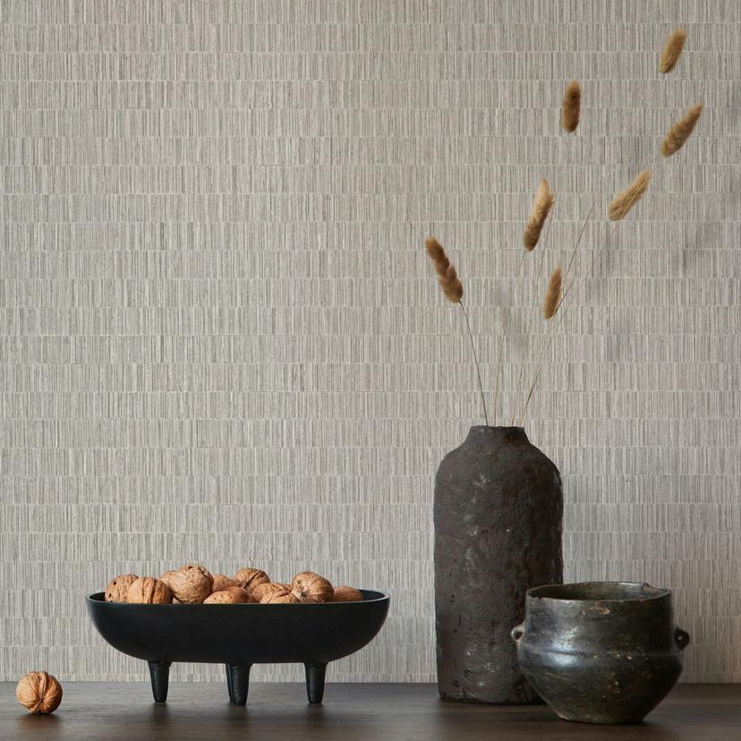 Ikke-vævet tapet i struktureret flisemotiv beige, brunt tekstillook