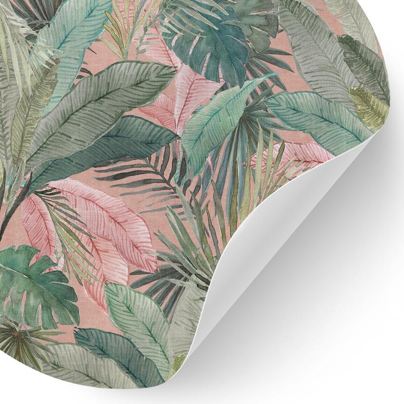 Tropiska löv i djungeln rosa Wallsticker - Bloomery Decor - Rund