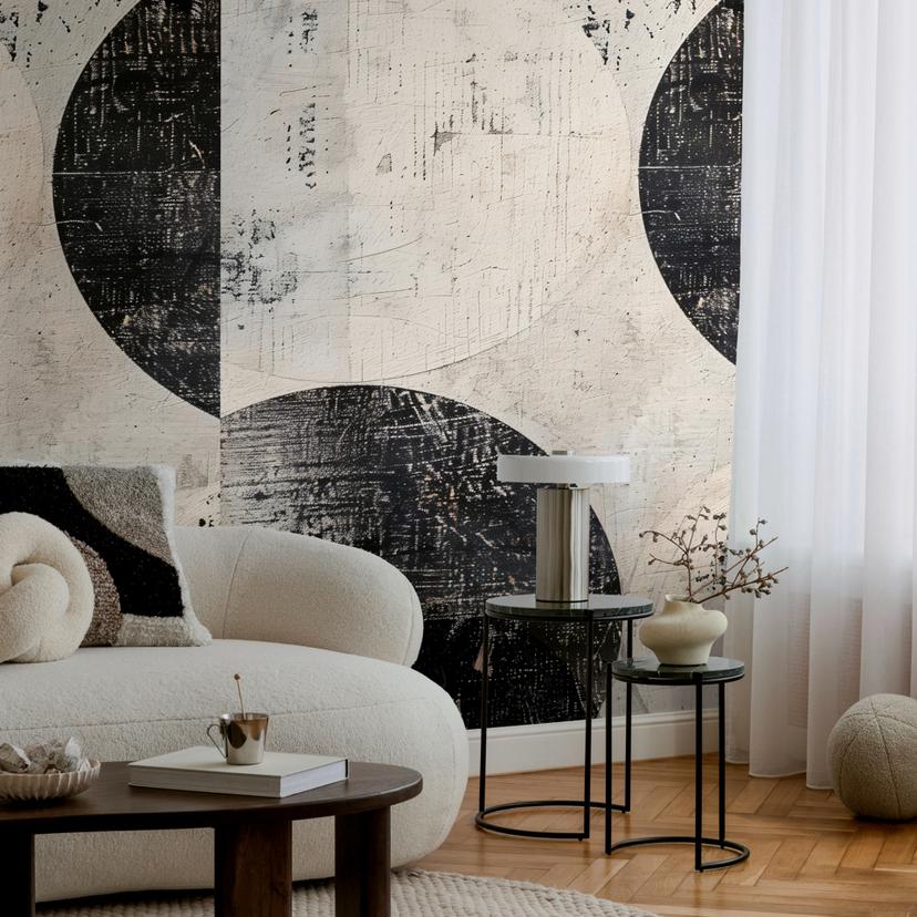 COSMOPOLITAN Fototapet cirkler sort hvid moderne brugt look Ikke-vævet tapet creme