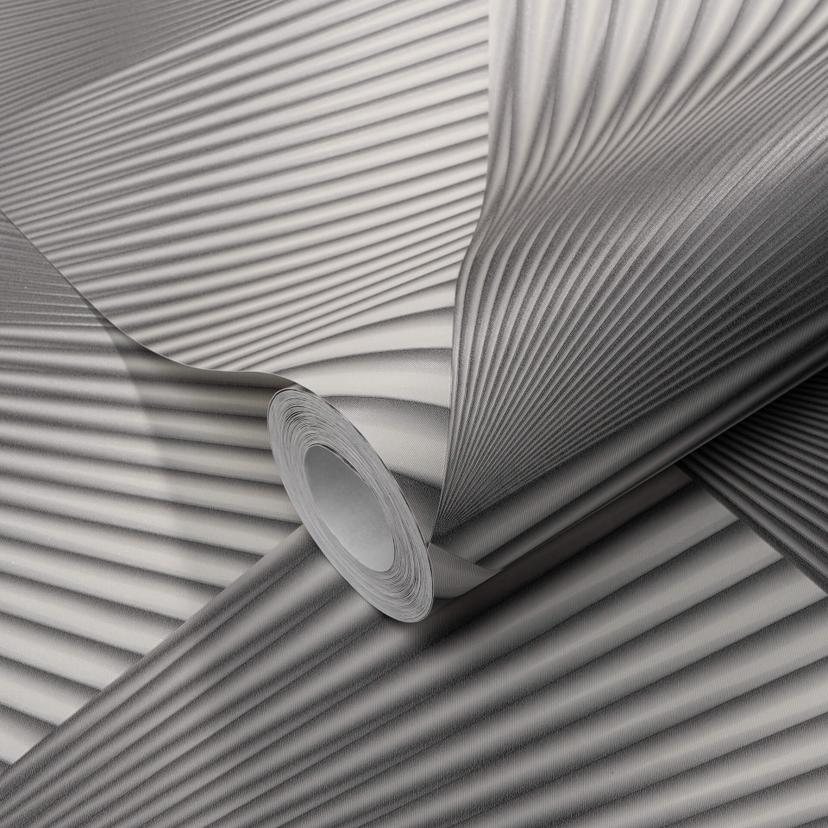 papier peint intissé à motifs graphiques et effet métallisé en argent