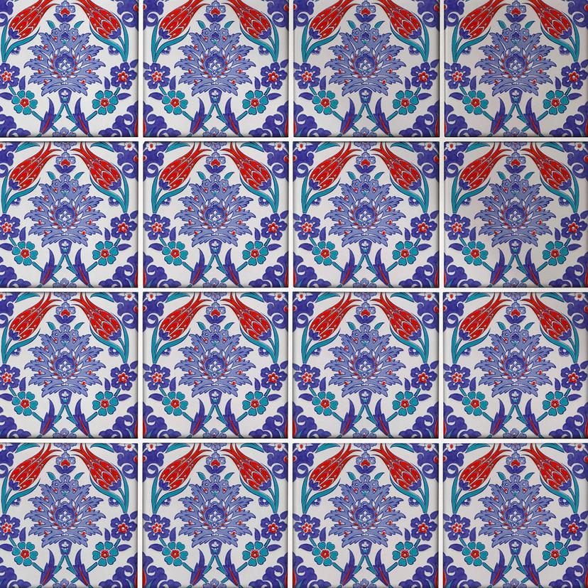 Azulejos Adhesivos Corona de flores oriental - Azul - Lote de 12