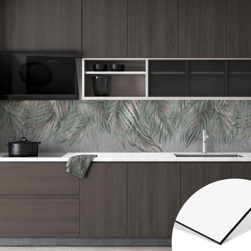 Keukenachterwand Exotische palmbladeren Roze-groen - Ms Tiff