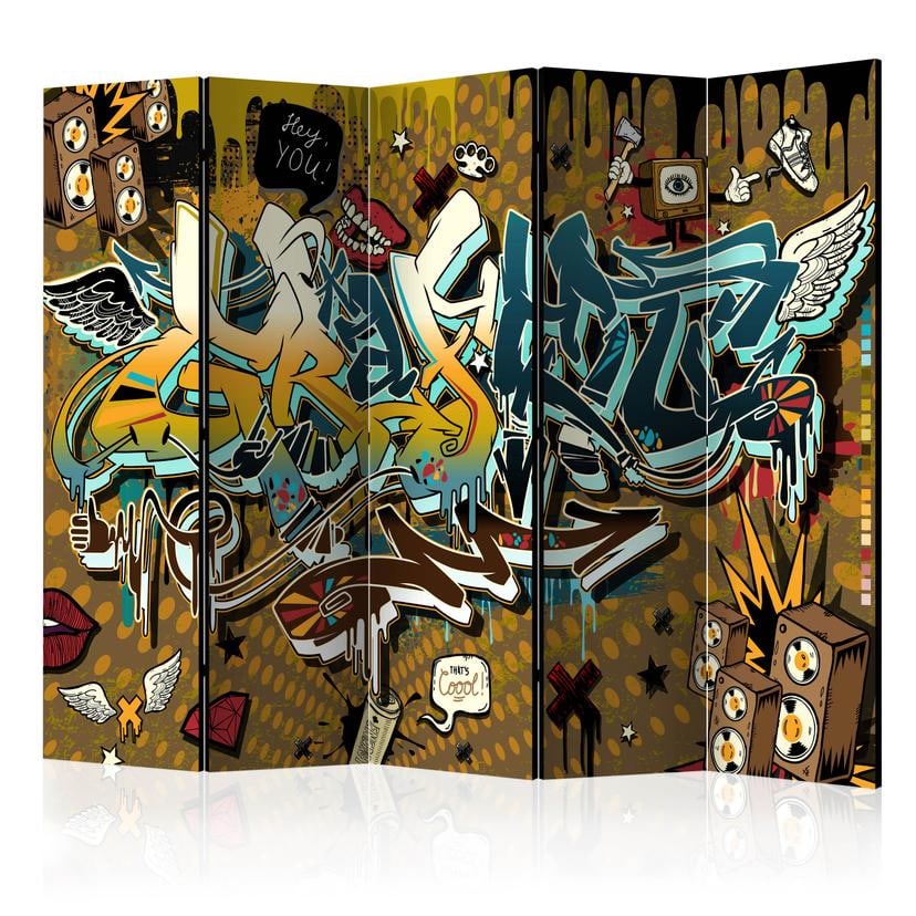 Paravent Séparation de pièce - Graffiti - C'est cool , 5 pièces - 225x172 cm
