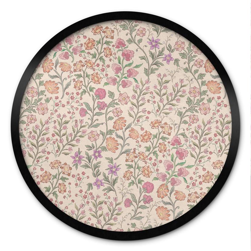 Plakat Engblomster Vintage - Beige - Blomsterdekoration - Rund