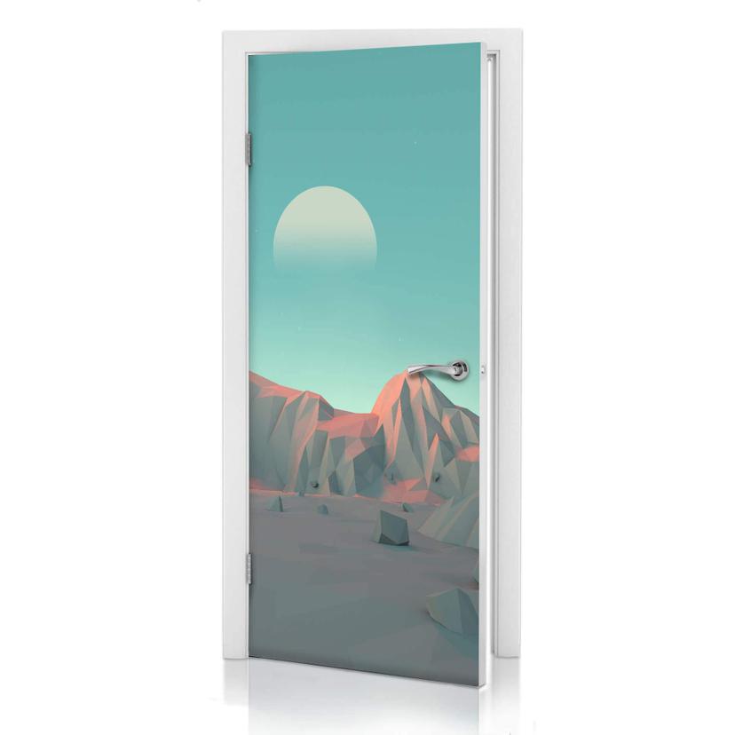 diseño de puerta 3D montañas low poly