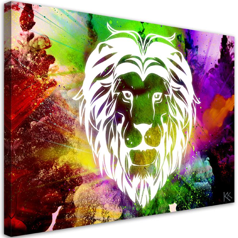 Tableau sur toile, lion coloré abstrait