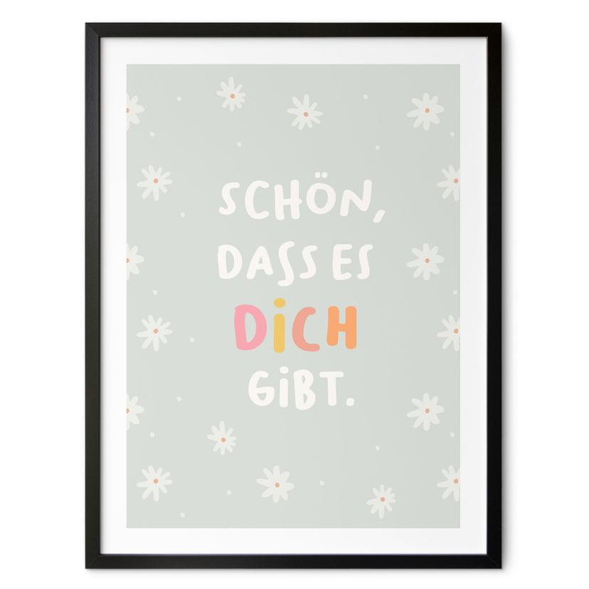 Kinder-Poster 'Schön, dass es dich gibt' in bunter Schrift