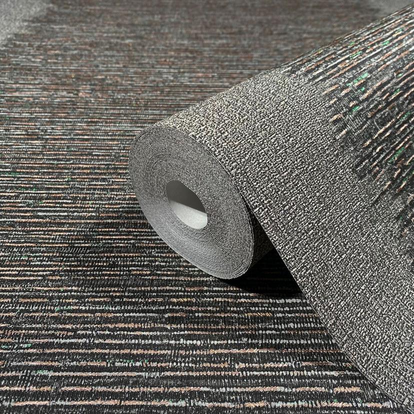 Papel pintado no tejido con rayas y líneas finas textura antracita