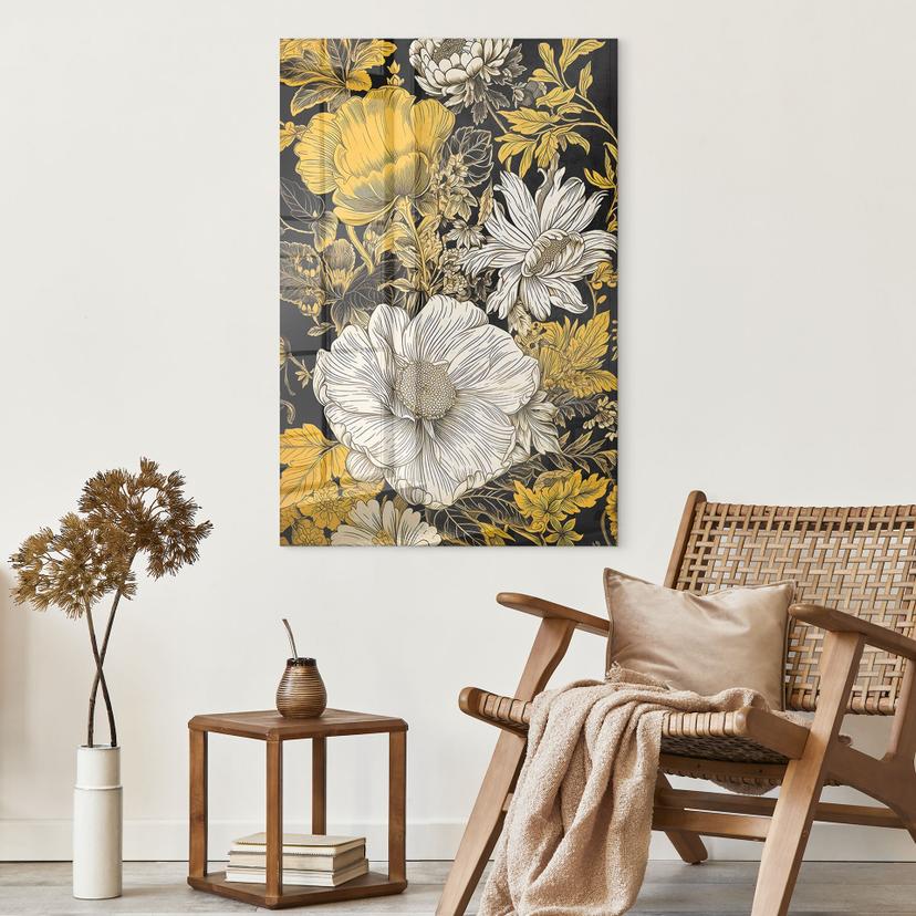 Stampa su vetro Splendore di fiori in ocra - Jaszke