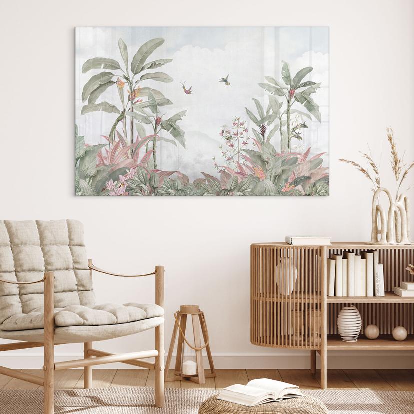 Stampa su acrilico Idillio tropicale con colibrì blu - Bloomery Decor