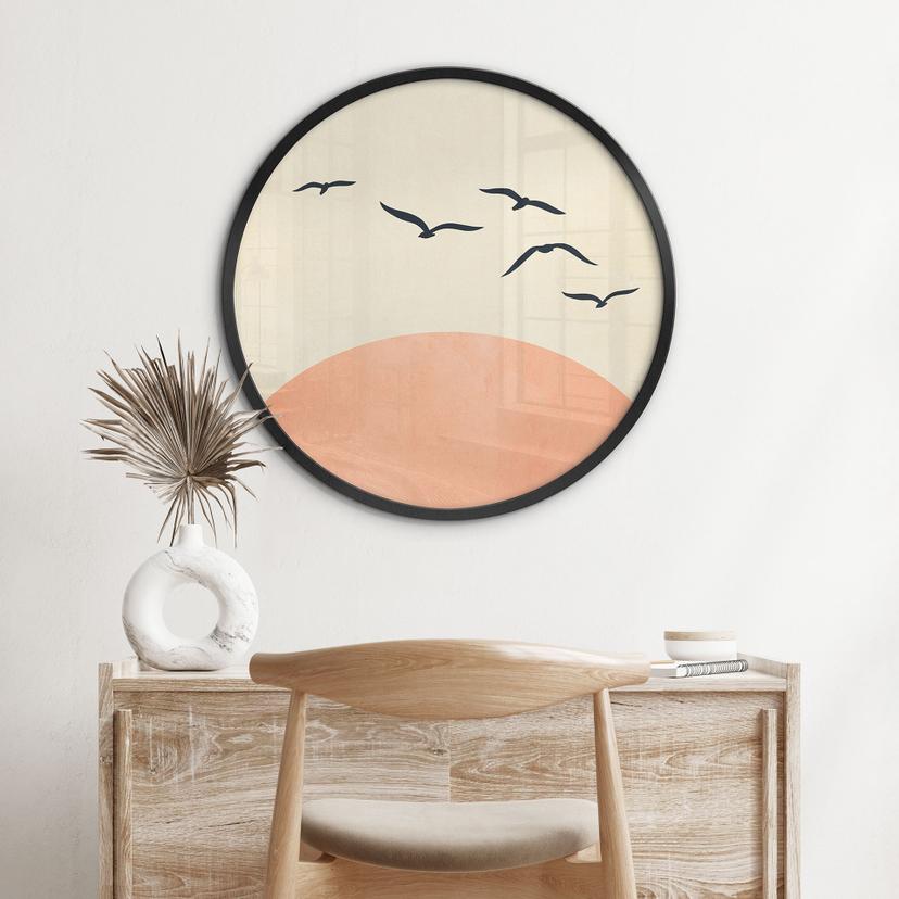 Poster Stormo di uccelli al tramonto - Cubistika - Tondo