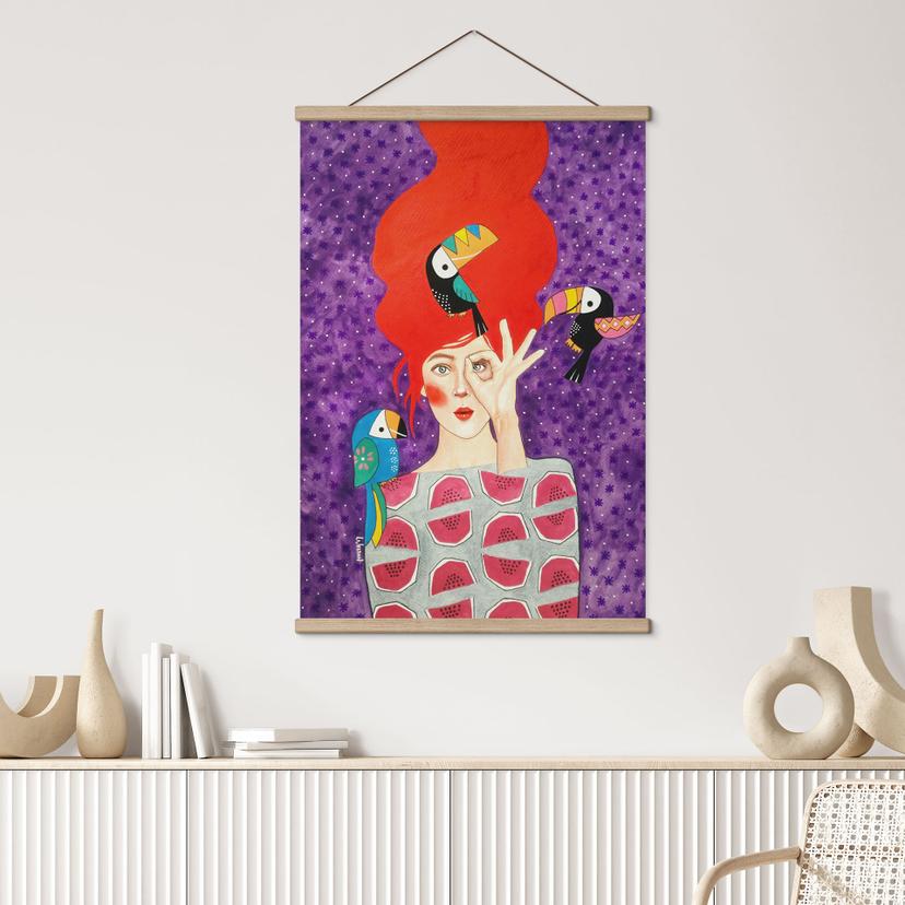 Textil poster kvinna med tukan trio - Hülya