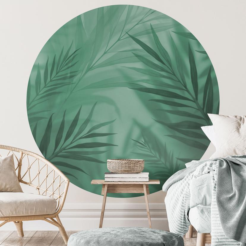 Papier peint feuilles de palmier vertes - rond - papier peint intissé/papier peint intissé autocolla
