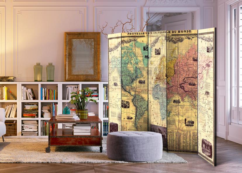 Divisorio per sala - Nouvelle Carte Du Monde, 5 pezzi - 225x172 cm