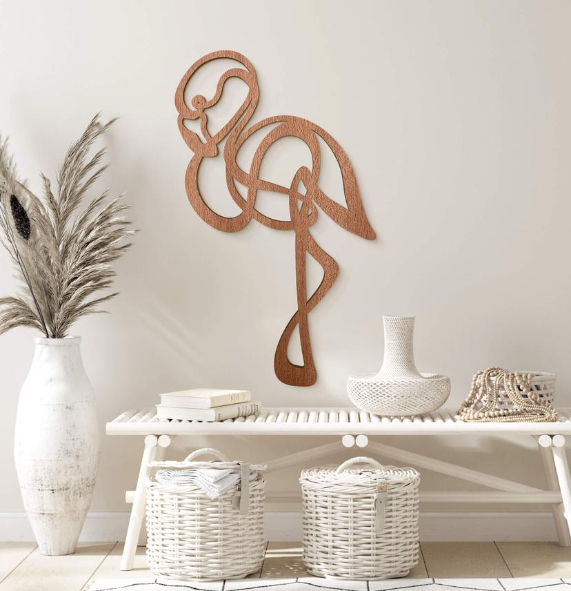 Decoración en madera caoba - Line Art - Flamingo