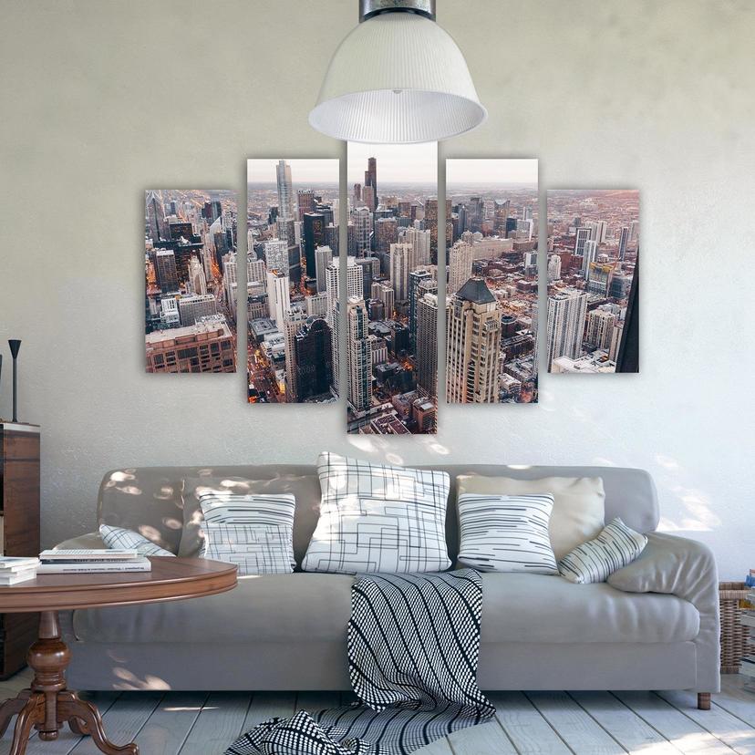 Stampa su tela 5 pezzi, architettura della città di Chicago