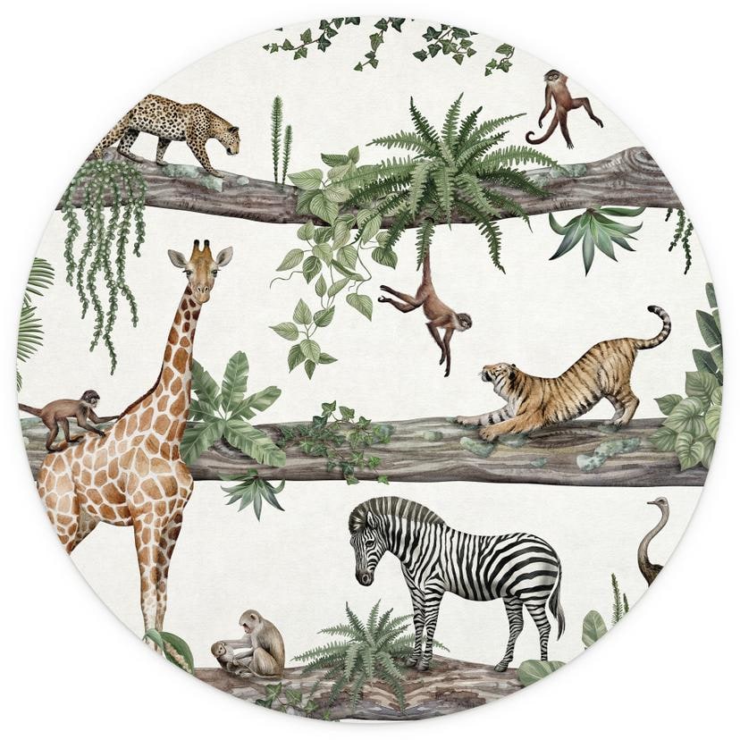 Jungle Fotobehang Afrikaanse dieren in de jungle - Kikki Belle - Rond - zelfklevend/niet-geweven