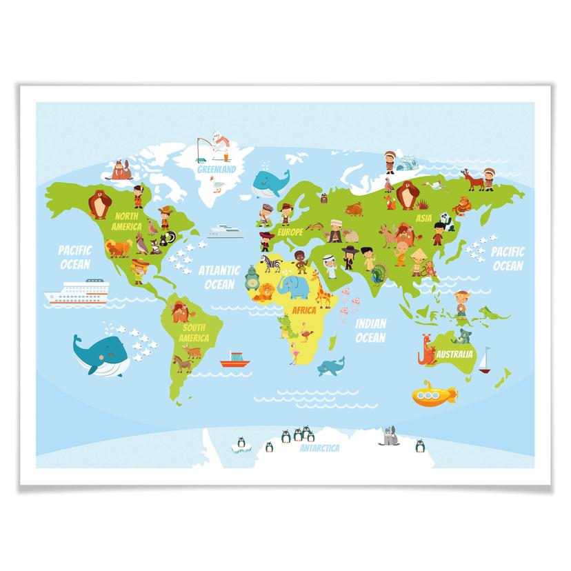 Poster Carte du monde pour enfants amusante