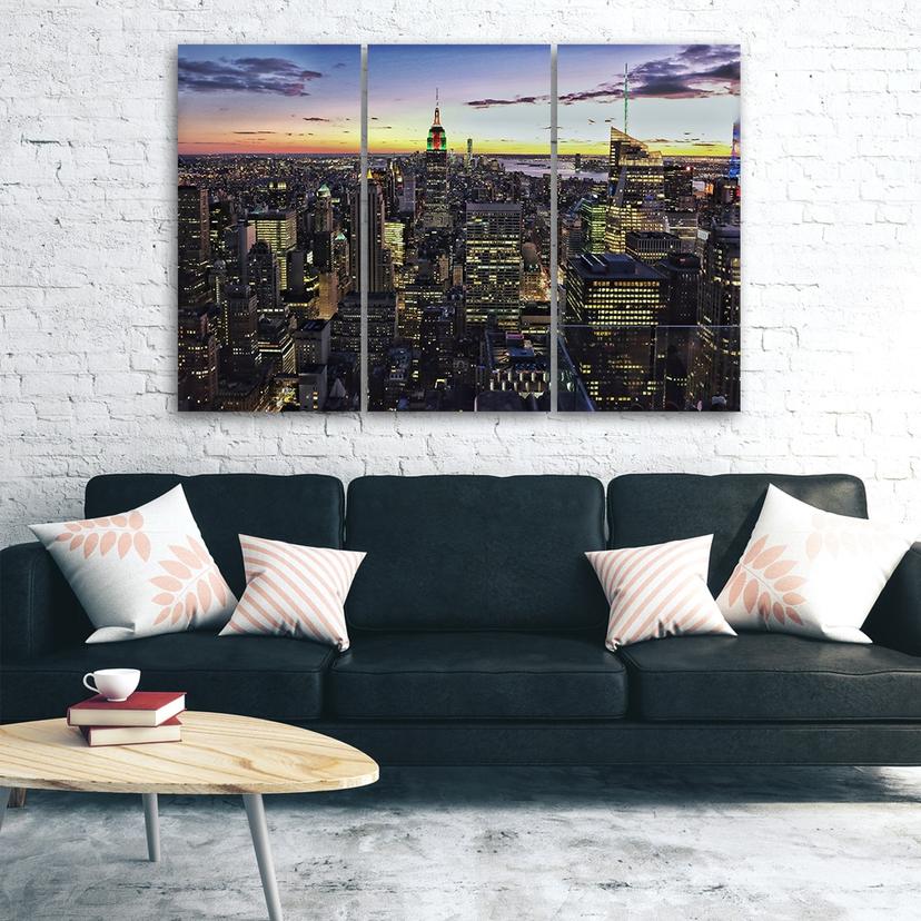 Stampa su tela 3 pezzi, notte di New York City