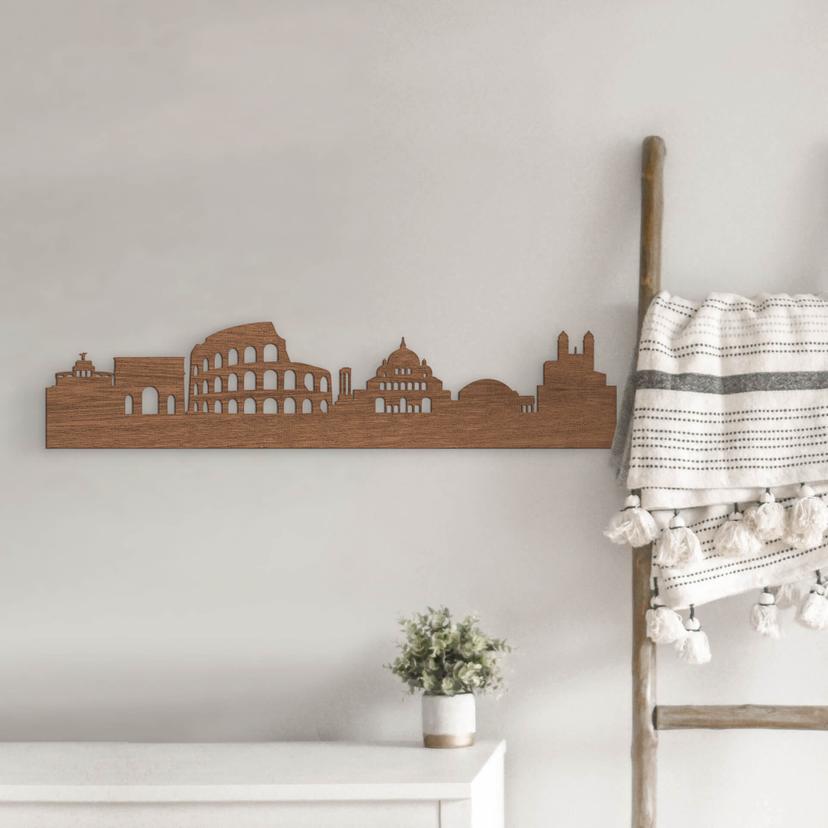 Arte en madera chapada de caoba - Roma skyline