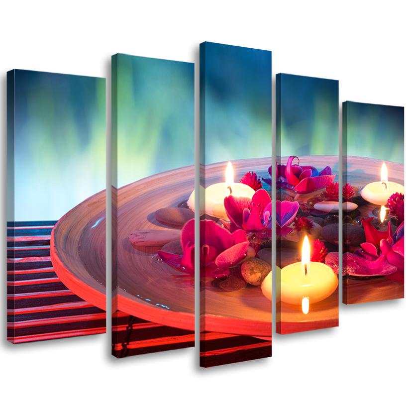 5 stykke lærredsprint, Zen Flowers Candle Wellness
