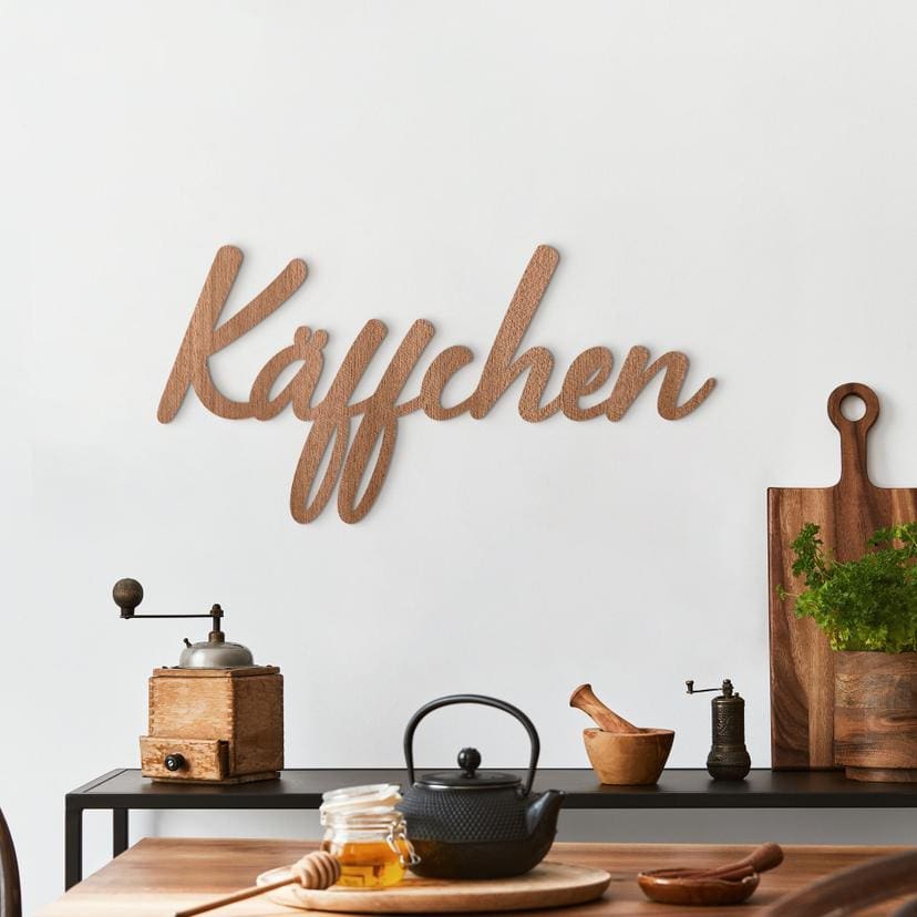 3D Holz Schriftzug Käffchen - Mahagoni