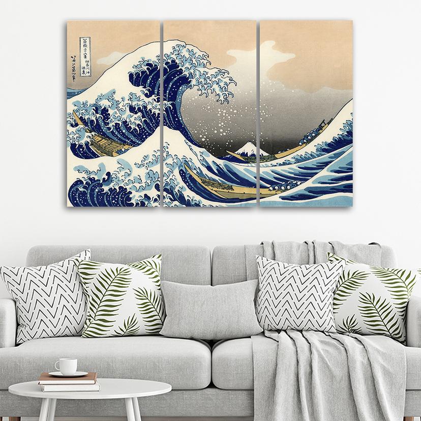 Stampa su tela 3 pezzi, Hokusai Great Wave off Kanagawa