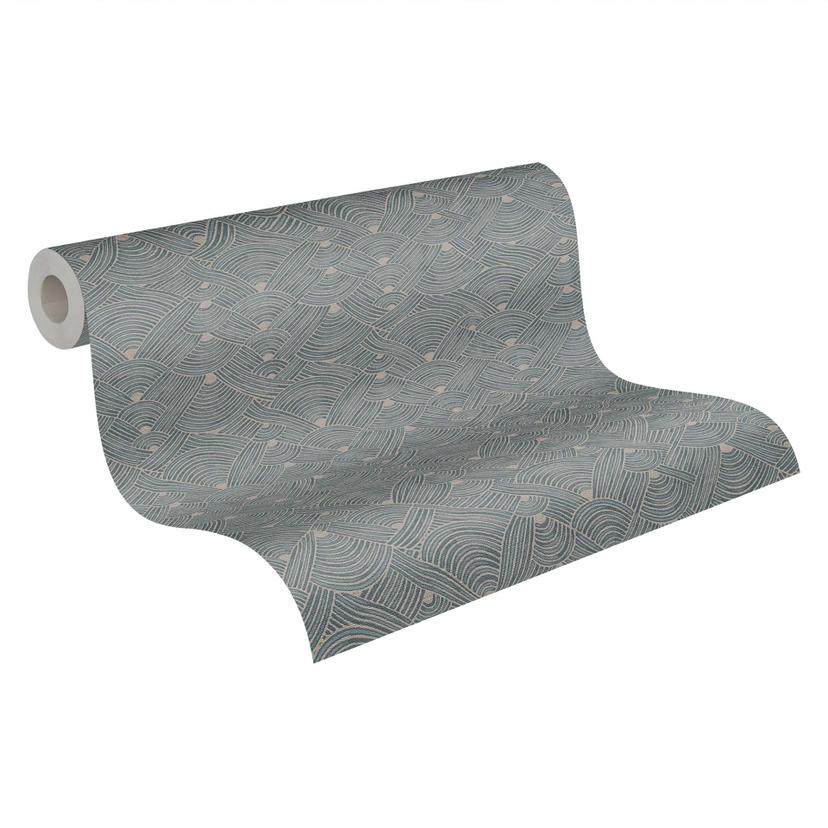 Papel pintado de diseño ondas azul beige - papel pintado tejido-no tejido vintage de alta calidad