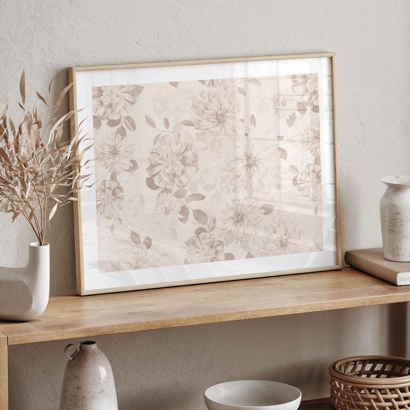Blommor Poster Dahlior Shabby Chic Beige - Bloomery Decor