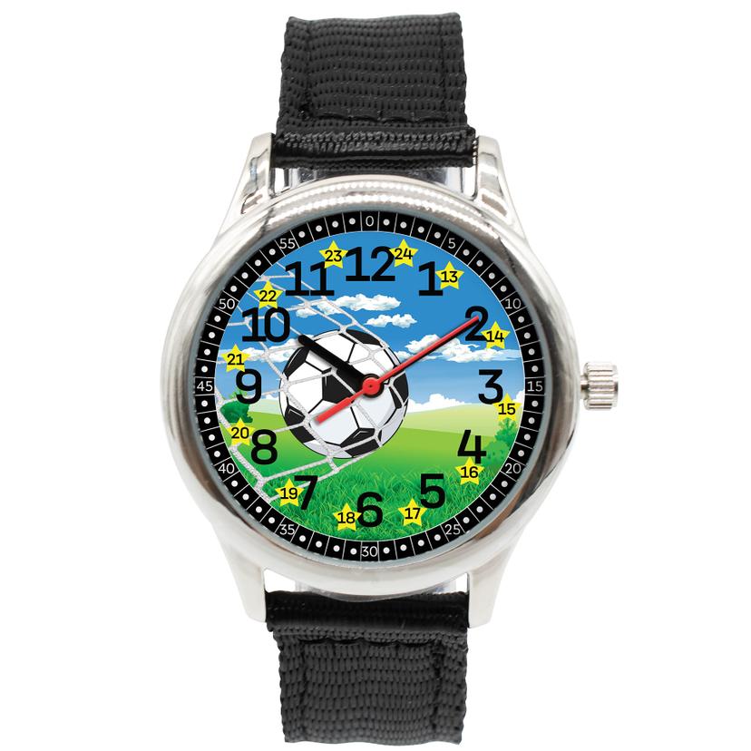 Kinder Armbanduhr - Lernuhr analog - Fußball schwarz