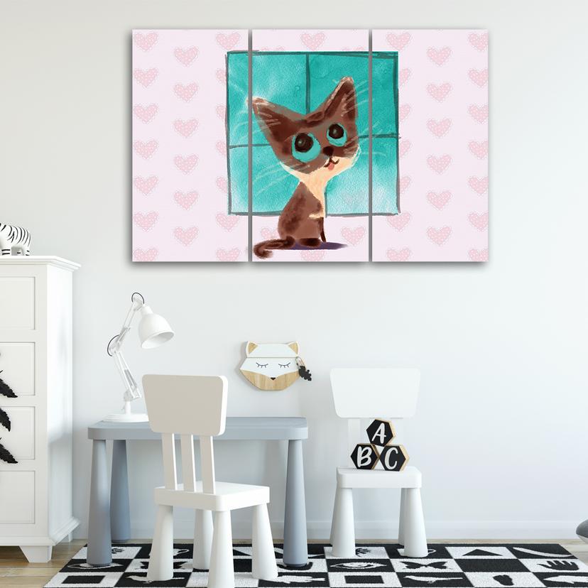 Stampa su tela 3 pezzi, piccolo gatto