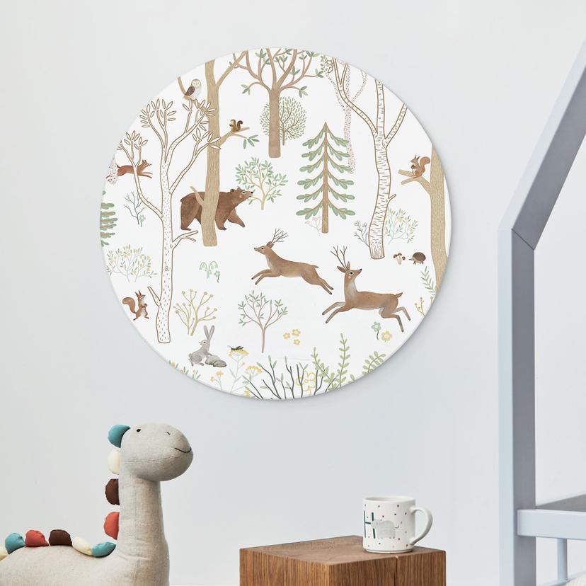 Quadro Allegra Vita nel Bosco con Animali - Oliver Robins - Alu-Dibond - Tondo