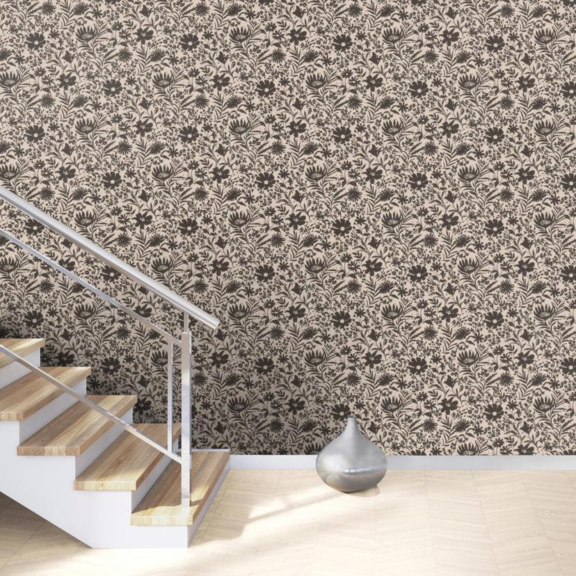 blomstret og non-woven tapet Paraiso sort