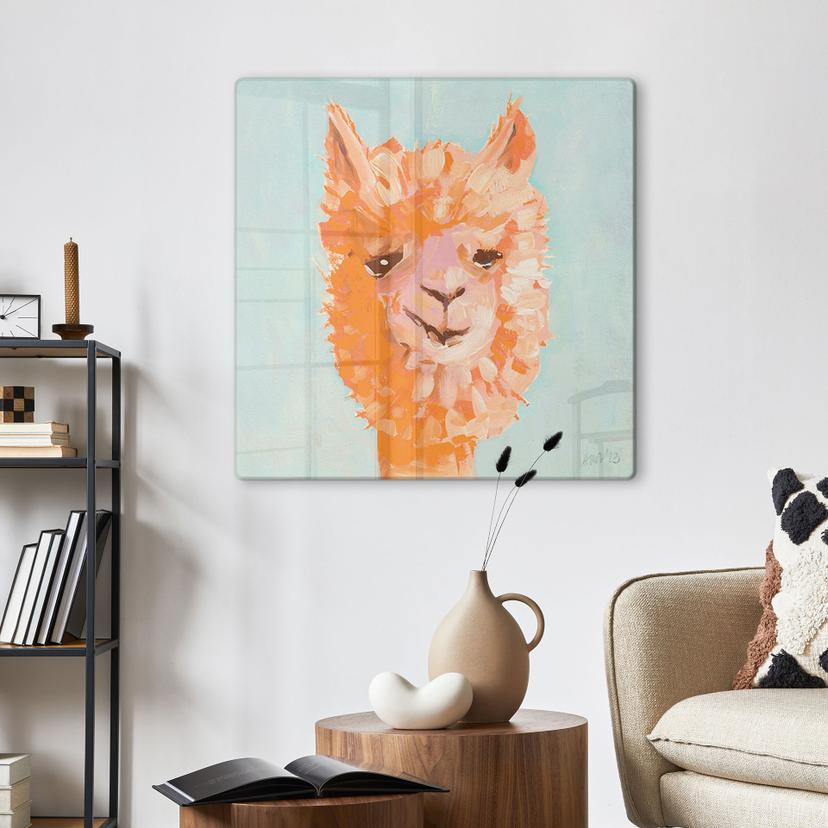 Glasbild Oranges Alpaca - Zwara - Quadratisch