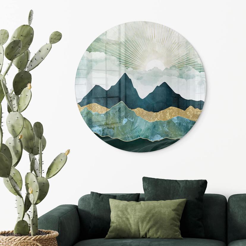 Stampa su vetro Paesaggio solare in blu e oro - SpaceFrog Designs